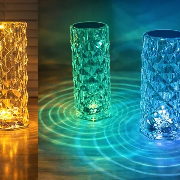 TRC0403-1 Luminária de Mesa LED Multicor Cristal Decorativa Com USB 21cm