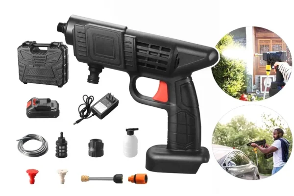 TRC0482-1 Pistola Lava Jato Portátil Recarregável 8 Peças - Preta