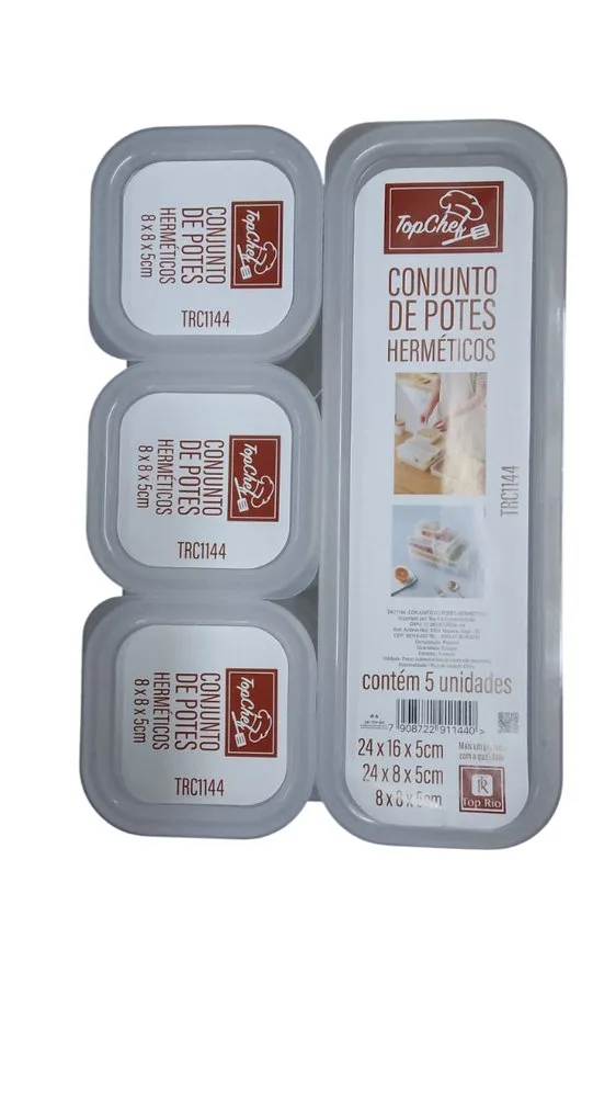 Conjunto 5 Potes Herméticos de Plástico Com Tampa