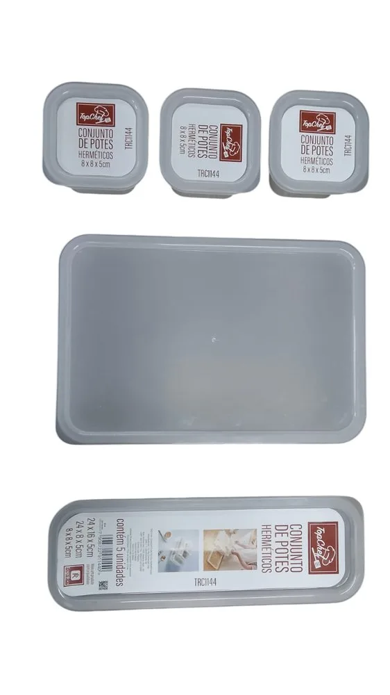 Conjunto 5 Potes Herméticos de Plástico Com Tampa - 2