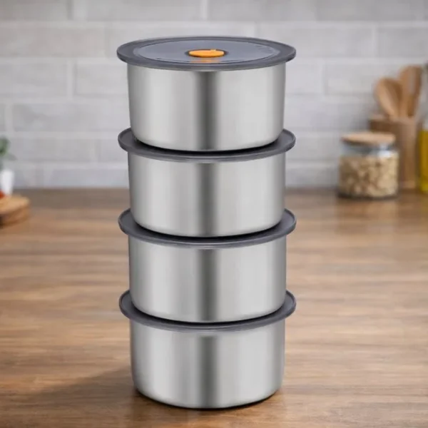 TRC1418-1 Conjunto 4 Potes Herméticos Redondo Inox 450ML