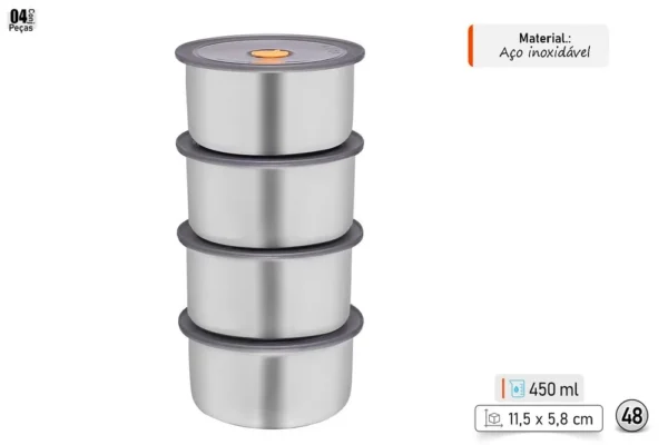 Conjunto 4 Potes Herméticos Redondo Inox 450ML - 3