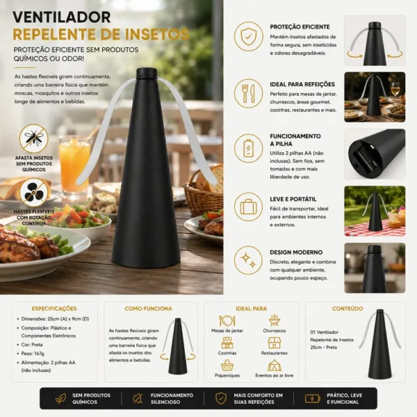 TRC1422-4 Ventilador Repelente de Insetos 25cm - Preta - 4