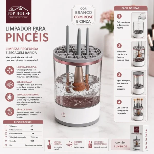 TRC1465-1 Limpador Elétrico para Pincéis de Maquiagem - Branco