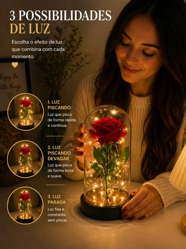 Cúpula Decorativa com 1 Rosa - Vermelha