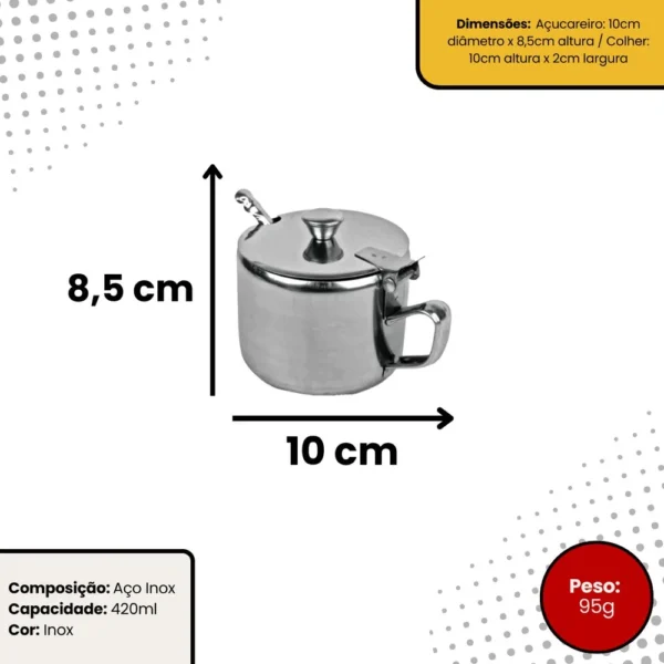 Açucareiro de aço inox com colher