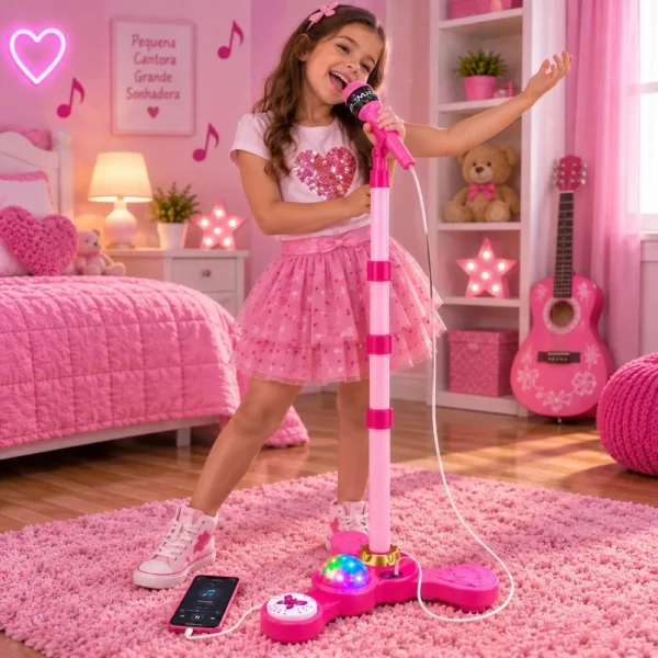 TUD0685-3 Microfone Infantil com Pedestal Karaokê MP3 - Rosa - 3