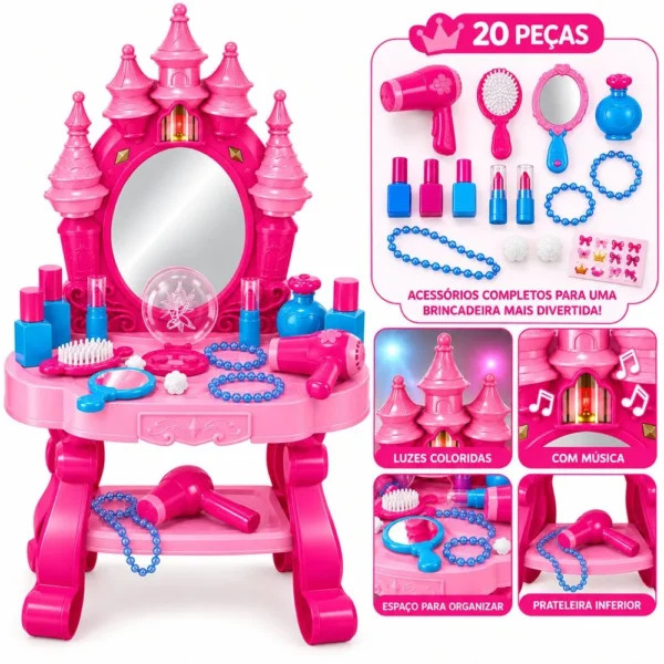 TUD0692-3 Camarim Castelo Infantil com Som, Luz e 20 Peças - Rosa - 3