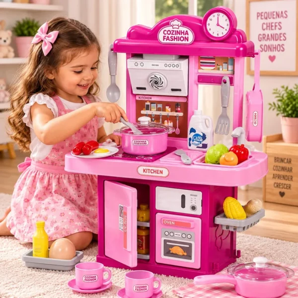 Cozinha Infantil 28 Peças com Pia, Luz e Som - Rosa