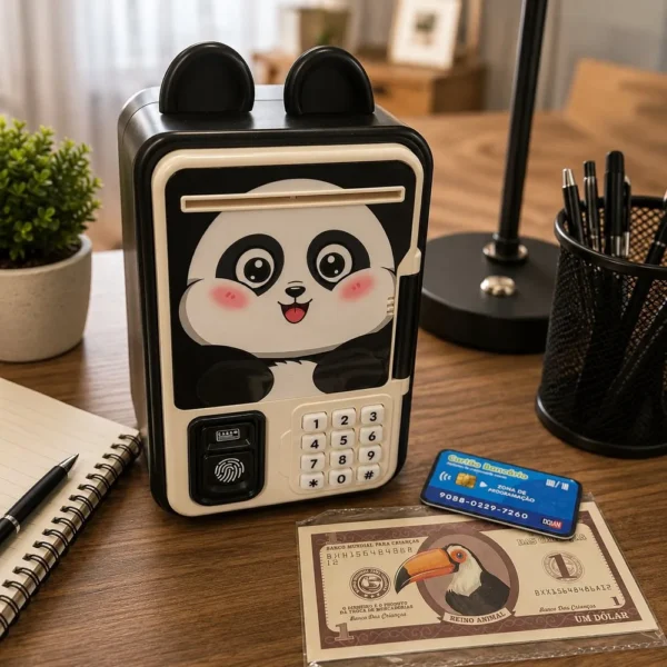 Cofrinho Eletrônico Infantil Panda Preto com Senha - Preto - 4