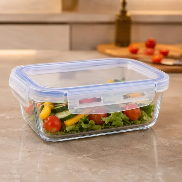 Pote Hermético Retangular com Tampa Vidro 640ml
