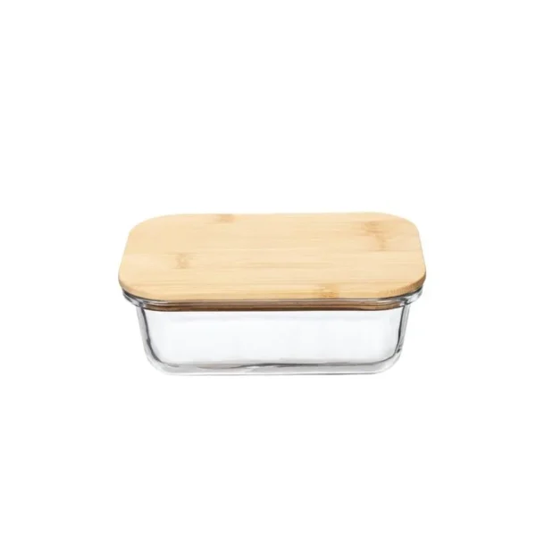 V1067.U02-1 Pote de Vidro Hermético Retangular com Tampa de Bambu 600ml