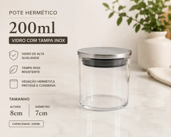 V1133.U04-2 Pote Borossilicato Hermético de Inox Redondo 200ml - 2
