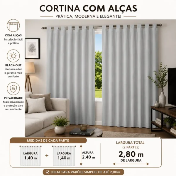 Cortina Blackout Película 280x240cm - Cinza - 3