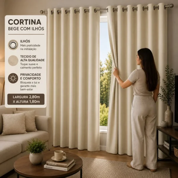 VP-1004-3 Cortina Black- out com ilhós 2,80m x 1,80m - bege - 3