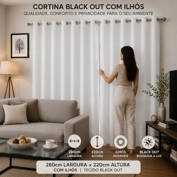 Cortina Black-out com ilhos 280x220 - Branca