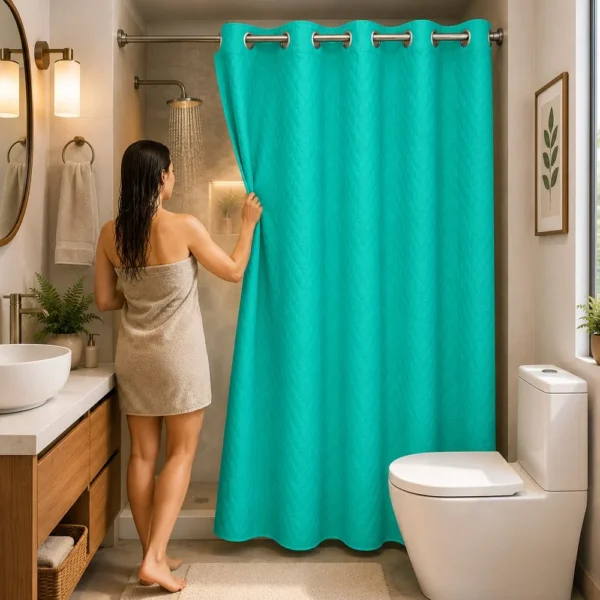 Cortina de Box Estampa 3D com Ilhós 1,38m x 1,98m - Azul Tiffany - 3