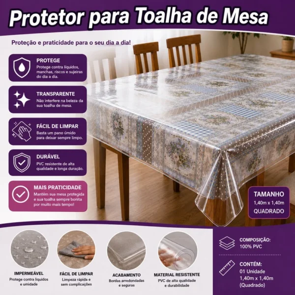 Protetor para Toalha de Mesa Quadrado - Transparente - 5