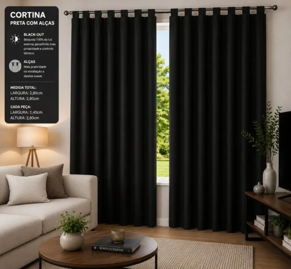 Cortina black-out com alças 280x280 - Preta - 4
