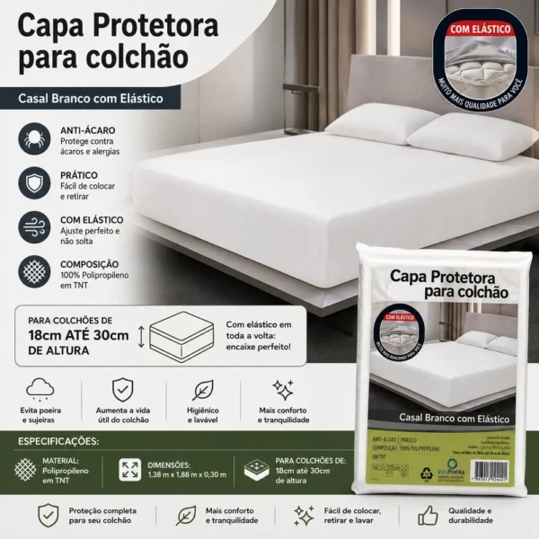 Capa Protetor Elástico De Colchão Casal Box - Branco - 3