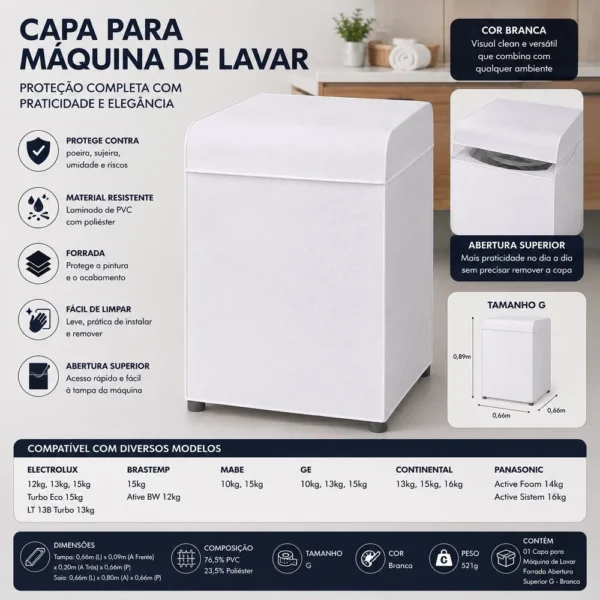 Capa Para Máquina de Lavar Forrada Abertura Superior