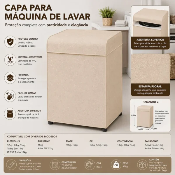 Capa Para Máquina de Lavar Forrada