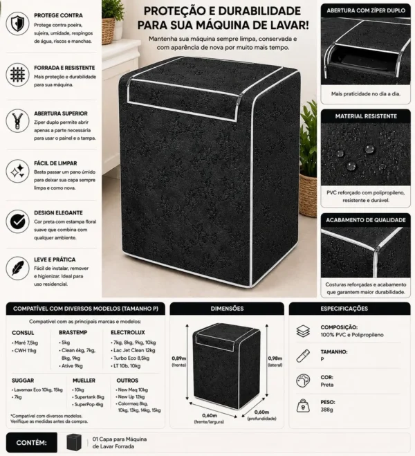 Capa Para Máquina de Lavar Forrada - 3