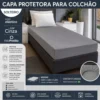 Capa Protetora de Colchão Solteiro com Elástico - Cinza - 3