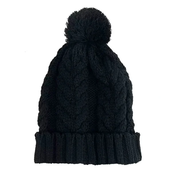 VSI01027-1 Touca De Frio Com Pompom Preta Gorro De Lã Tricot Inverno