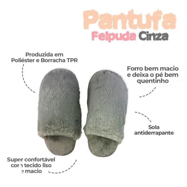 Pantufa Feminina Felpuda 40/41 Cinza - 2