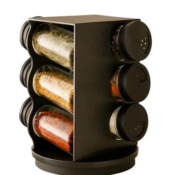 WX21768-1 Porta Condimentos Giratório Plástico Preto com 06 Potes 80ml