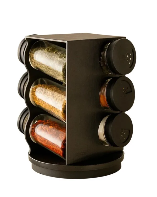 WX21768-1 Porta Condimentos Giratório Plástico Preto com 06 Potes 80ml