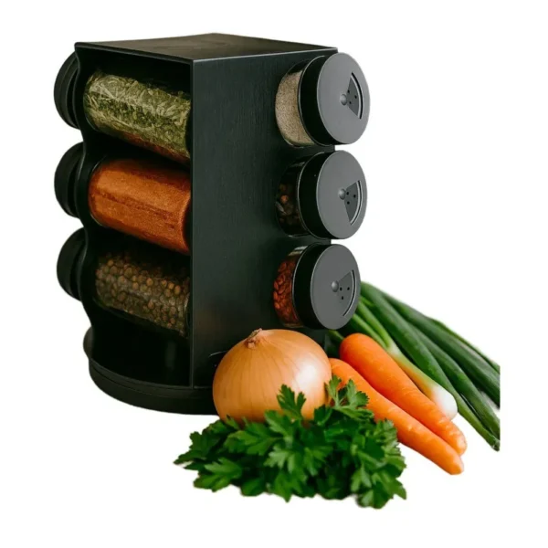 WX21768-2 Porta Condimentos Giratório Plástico Preto com 06 Potes 80ml - 2