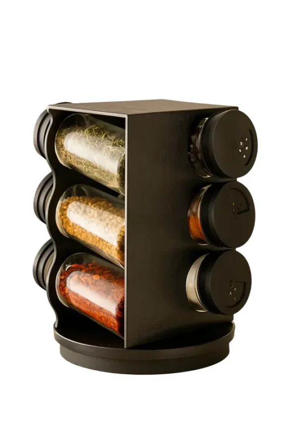 WX21768-3 Porta Condimentos Giratório Plástico Preto com 06 Potes 80ml - 3