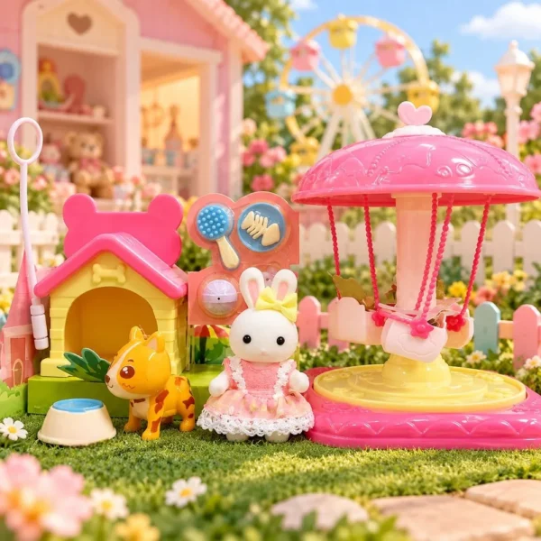 Brinquedo Casinha Feliz Parque de Diversões Balanço Mini Cachorrinho Coelhinho- Multicolorido