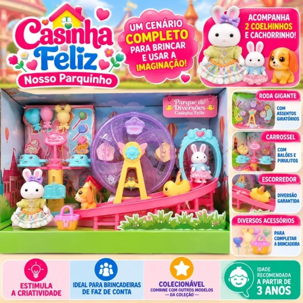 Casinha Feliz Nosso Parquinho Roda Gigante Cachorro Escorredor Coelhinho Cesta Carrossel Balões Pirulitos Brinquedo- Multicolorido