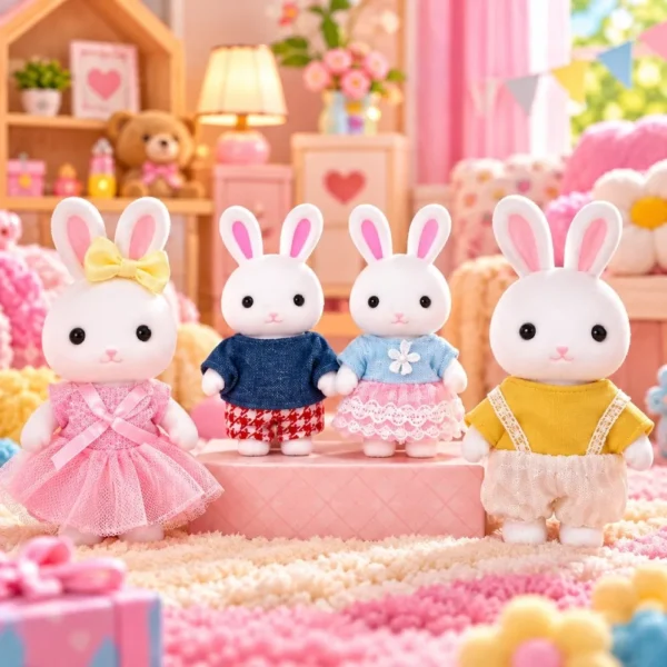 Brinquedo Família Casinha Coelhinhos Feliz Com Personagens e Roupinha - Multicolorido