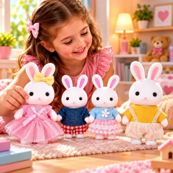 ZP01377-4 Brinquedo Família Casinha Coelhinhos Feliz Com Personagens e Roupinha - Multicolorido