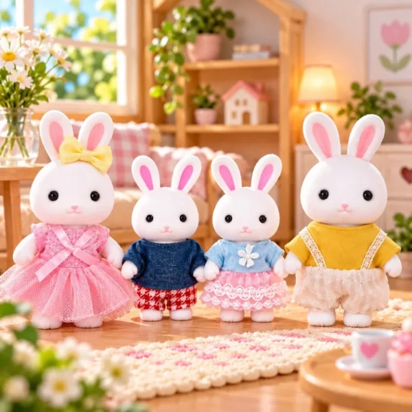 ZP01377-6 Brinquedo Família Casinha Coelhinhos Feliz Com Personagens e Roupinha - Multicolorido