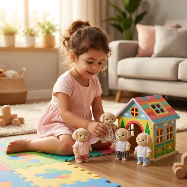 Brinquedo Família Casinha Cachorrinhos Feliz Zoop Toys com personagens e roupinhas - Multicolorido