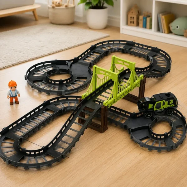 a388105-1 Pista Infantil Construção com 30 peças e carrinho e boneco