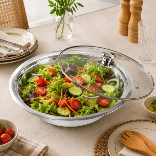 Travessa Redonda com Tampa de Vidro 36cm de Inox - 2