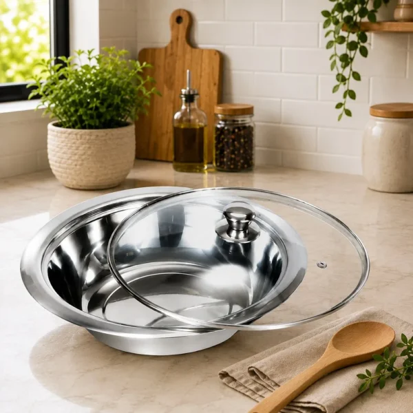 Travessa Redonda com Tampa de Vidro 36cm de Inox - 3