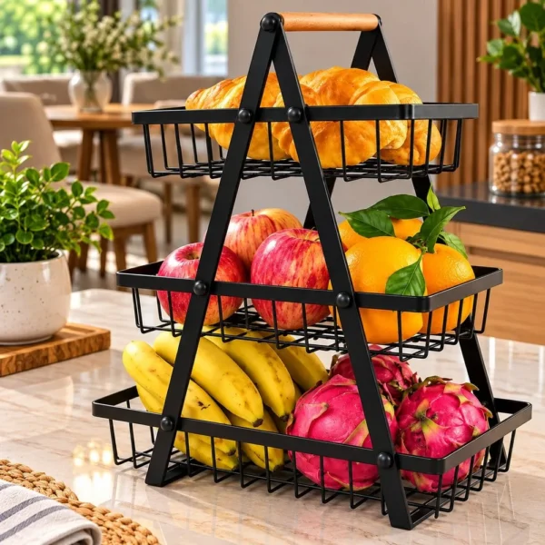Fruteira de Mesa 3 Andares - Preta