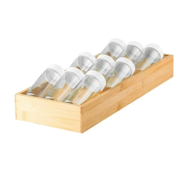 cob1500bmb-1 Porta Temperos Madeira para Gaveta com 9 frascos de vidro