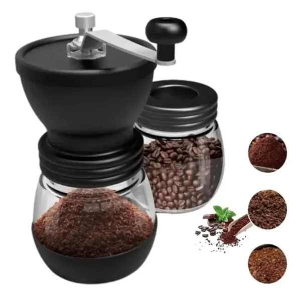 Moedor manual Recipiente de vidro Tampa plástica Manivela em aço inox- Preto - 3
