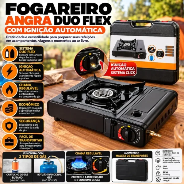 gt100-2 Fogareiro em Aço Esmaltado Angra com Ignição Automática Duo Flex Maleta de transporte - Preto - 2