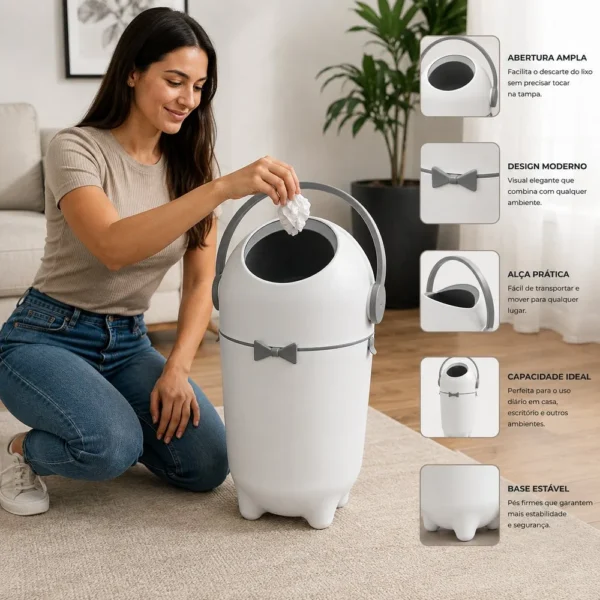Lixeira Antiodor com Tampa Giravel 10 Litros - Branca
