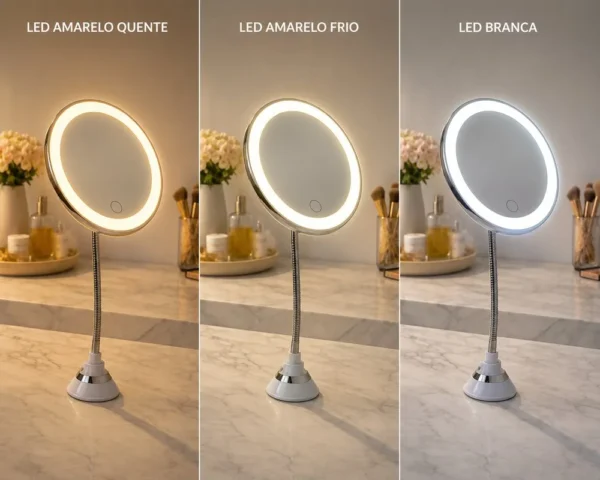 n06567-4 Espelho de Mesa Redondo Para Maquiagem LED com USB - Branca - 4