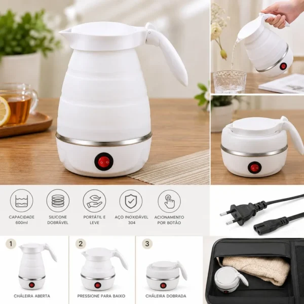 sun-15-1 Chaleira Elétrica Dobrável Portátil 600ml - Branca